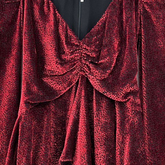 Rosetta Getty Burgundy Dark Red Velvet Peplum V-Neck Long Sleeve Silk Blouse Top - Picture 3 of 5